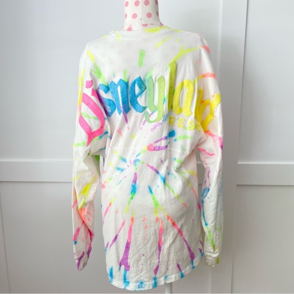 SOLD - Spirit Jersey Disney Tie Dye Neon Rainbow Splatter Shirt Medium Unisex - Picture 2 of 8